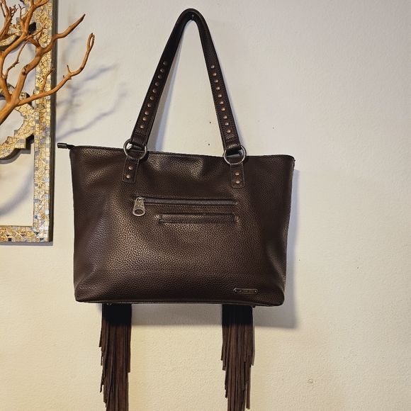 MONTANA WEST Teal Metallic Calf Hair w/ Fringe LoGo Tote NWOT - Picture 6 of 8